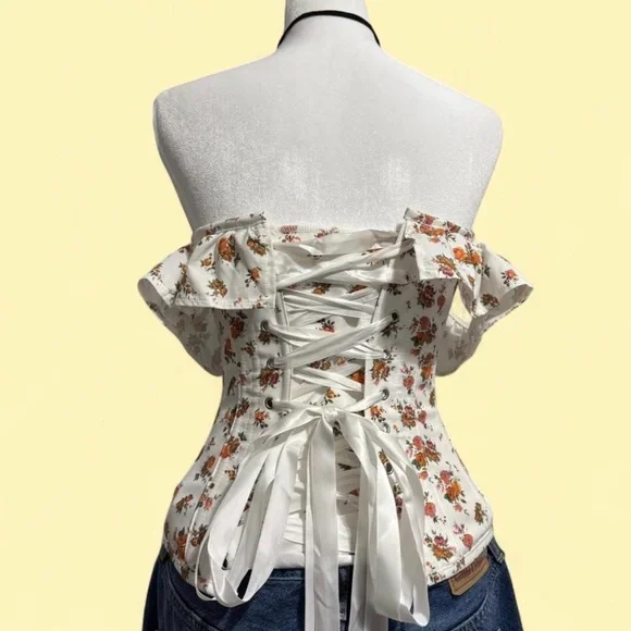 Corset Story Floral Off-Shoulder Corset Top with Ruffles and Spiral Steel Boning - Picture 2 of 7